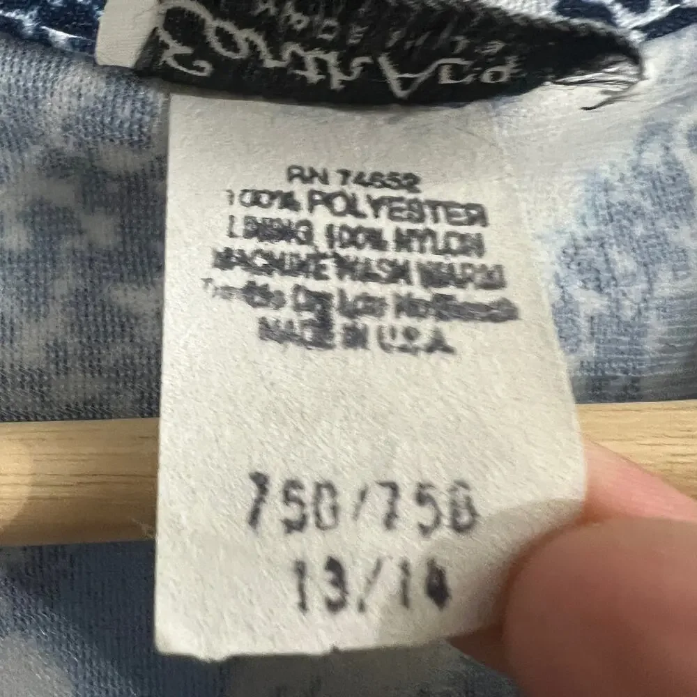 VINTAGE LARGE 90's Blue Abstract Day Dress Midi Peter Pan Collar Short Sleeve - Picture 8 of 8